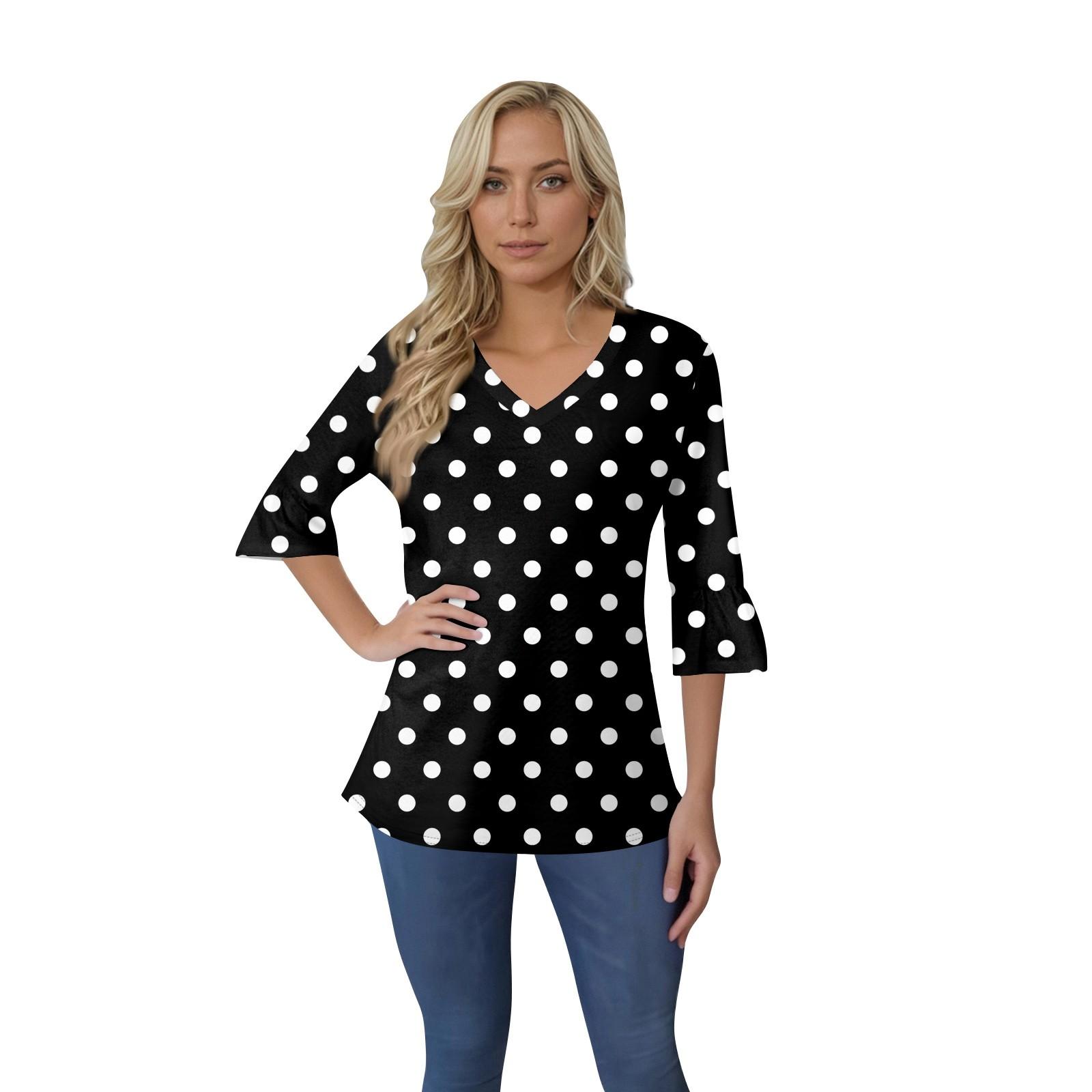 

Женский повседневный топ с рукавами 3/4, летняя футболка с v-образным вырезом и пышными рукавами L чёрный