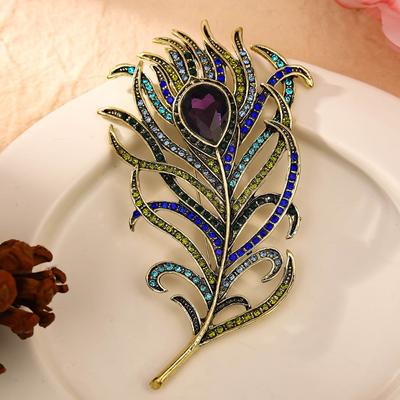 Bunte Temperament Pfau Brosche Temperament Pfau Revers Pins Metall Feder Abzeichen Frauen