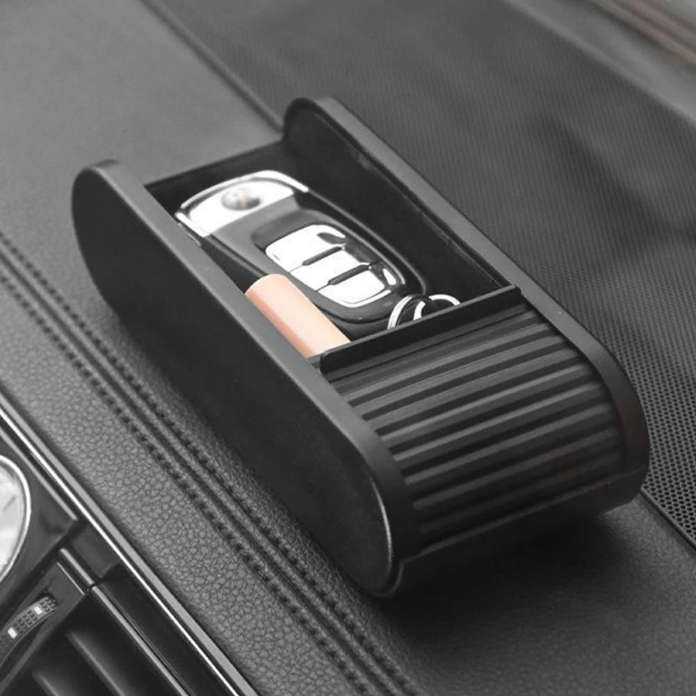 Black Portable Sliding Open Car Console Storage Box Large Capacity Self-Adhesive Plastic Organizer for Automobile