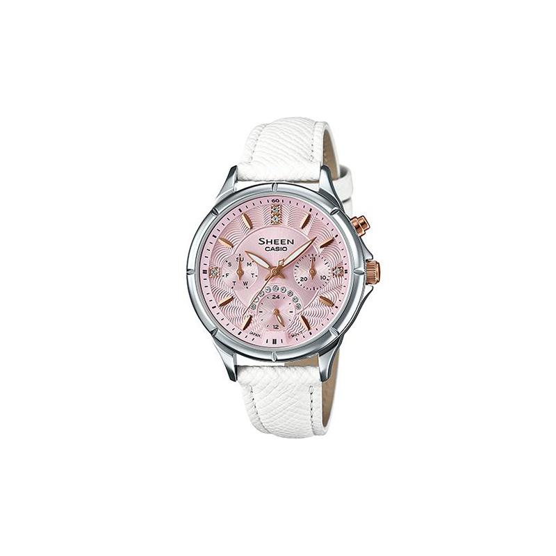 

Casio SHEEN Gentle and Exquisite Design Business Quartz Movement Genuine Leather Strap Japanese and Korean Watch Women s Watch Pink Dial SHE-3047L-4B розовый