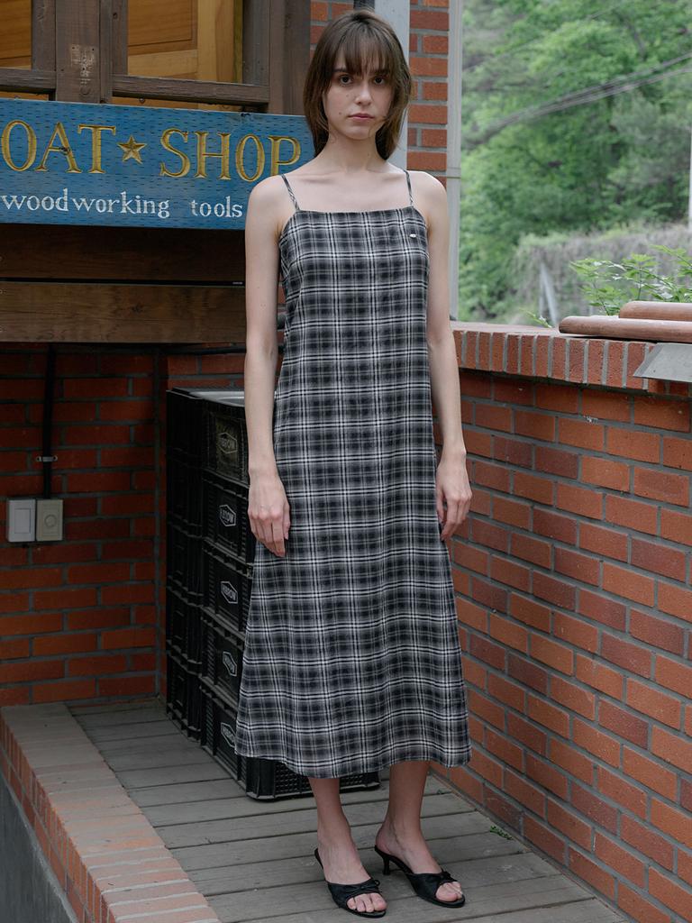 Elssibeui Cotton Plaid Check Strap Dress_Black