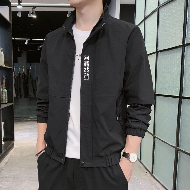 Vår- och höstjacka Koreansk version Herr Enkel Mode Casual Stiligt och Smalt Lös Ståkragejacka