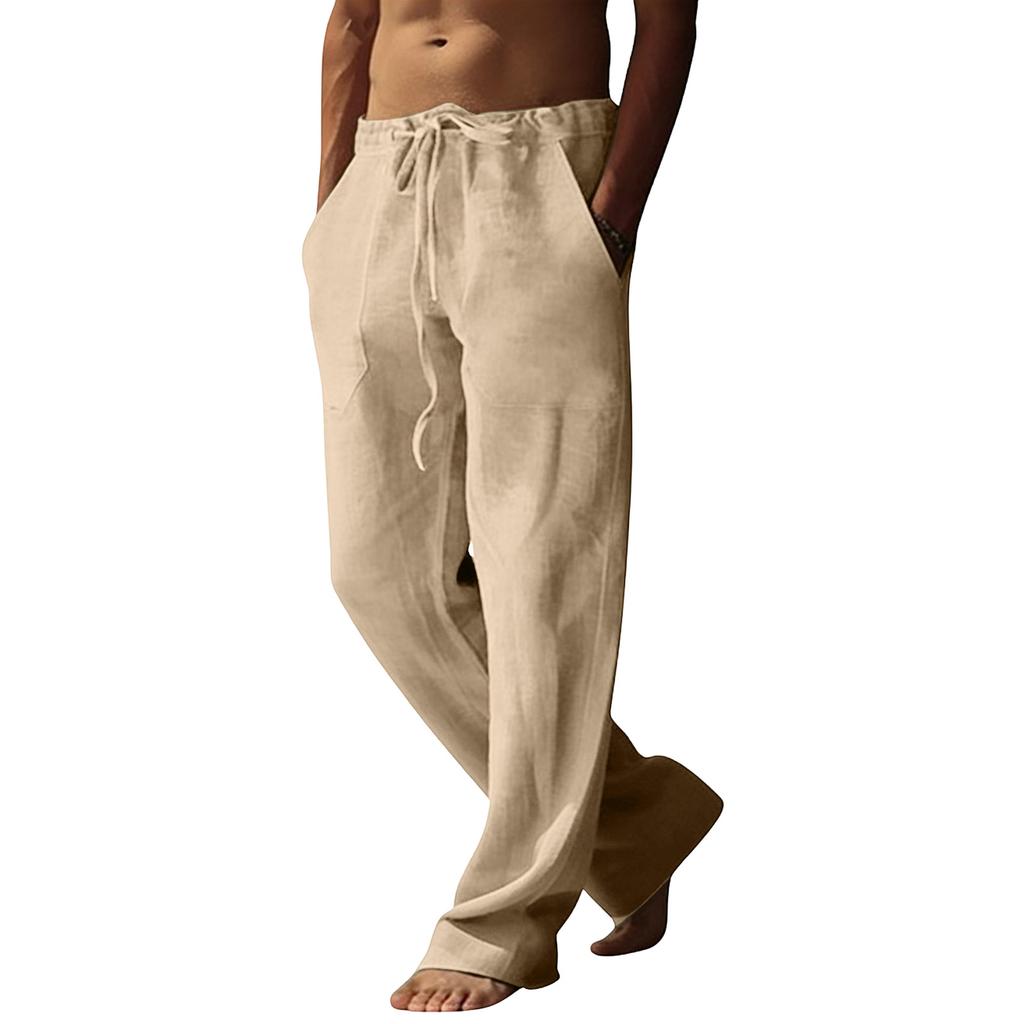 Pantalon Homme Coton Lin Pantalon Homme Mode Décontractée Coton Lin