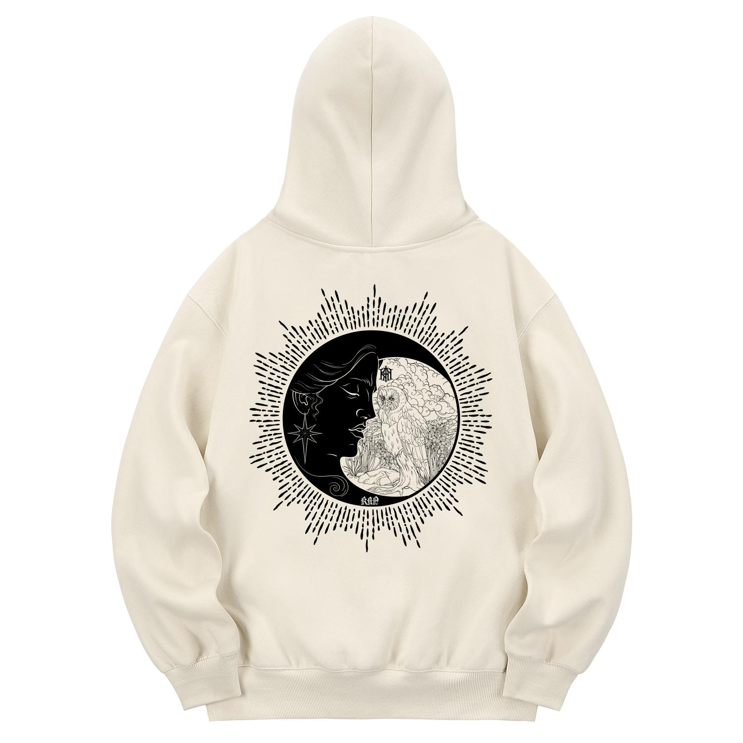 Khan 6312 Khc0138 Old Moon Fleece-Lined Hoodie - Cream L