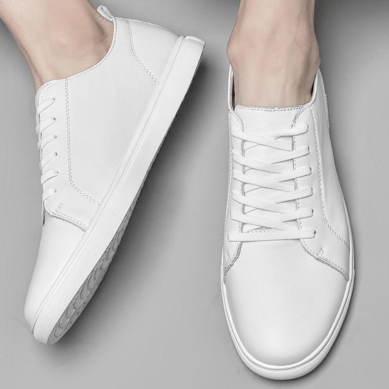 Fashion Luxury Men's Outdoor flats Breathable Fashion Sneakers Genuine Leather lace-up man White shoes Classic all-match Casual shoes