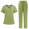 Women's Quick Drying Fabric Solid Color V-neck Pocket Short Sleeved Pants Set Workwear