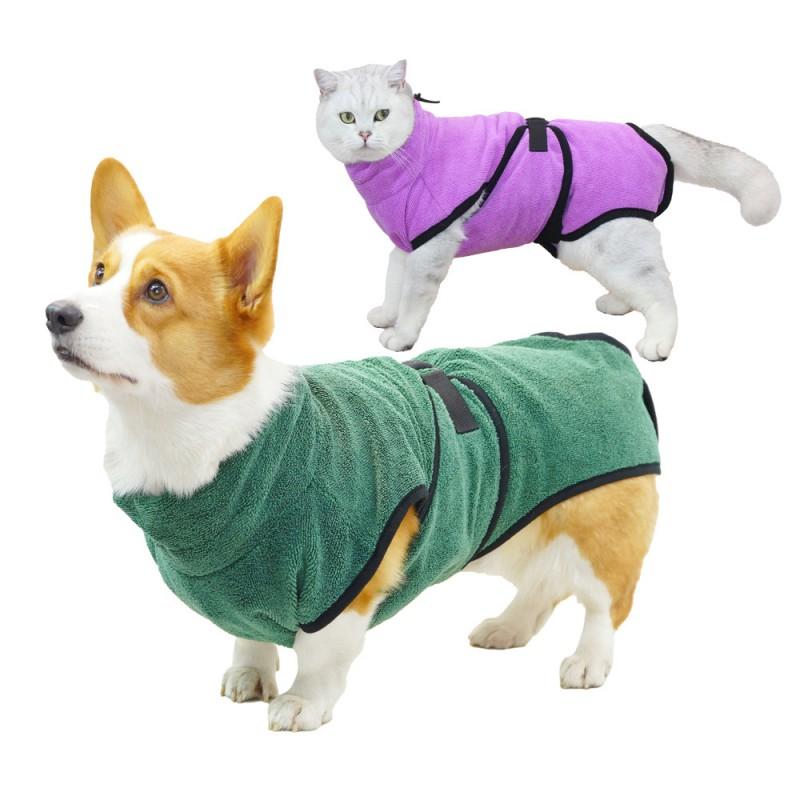 Pet Quick-Dry Absorbent Hooded Towel Robe Small Medium Dogs Cats Adjustable Fast-Drying Bath Wrap