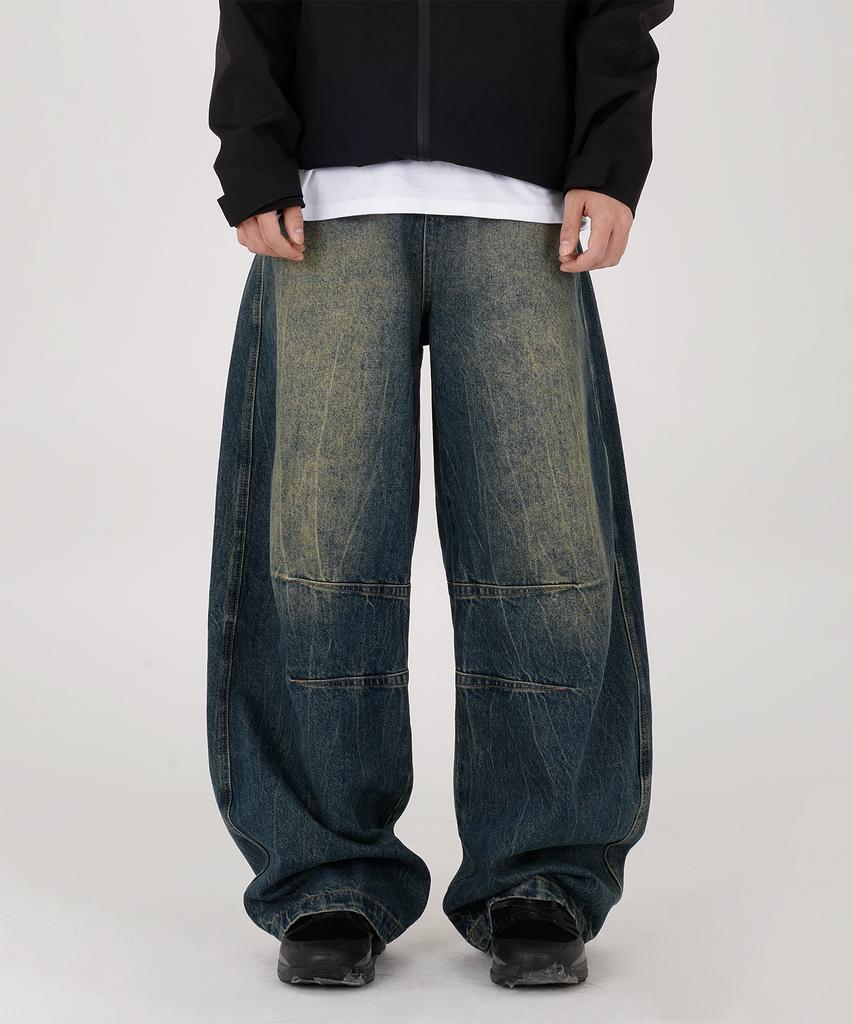Opeumeideu Dart Curved Wide Denim Pants