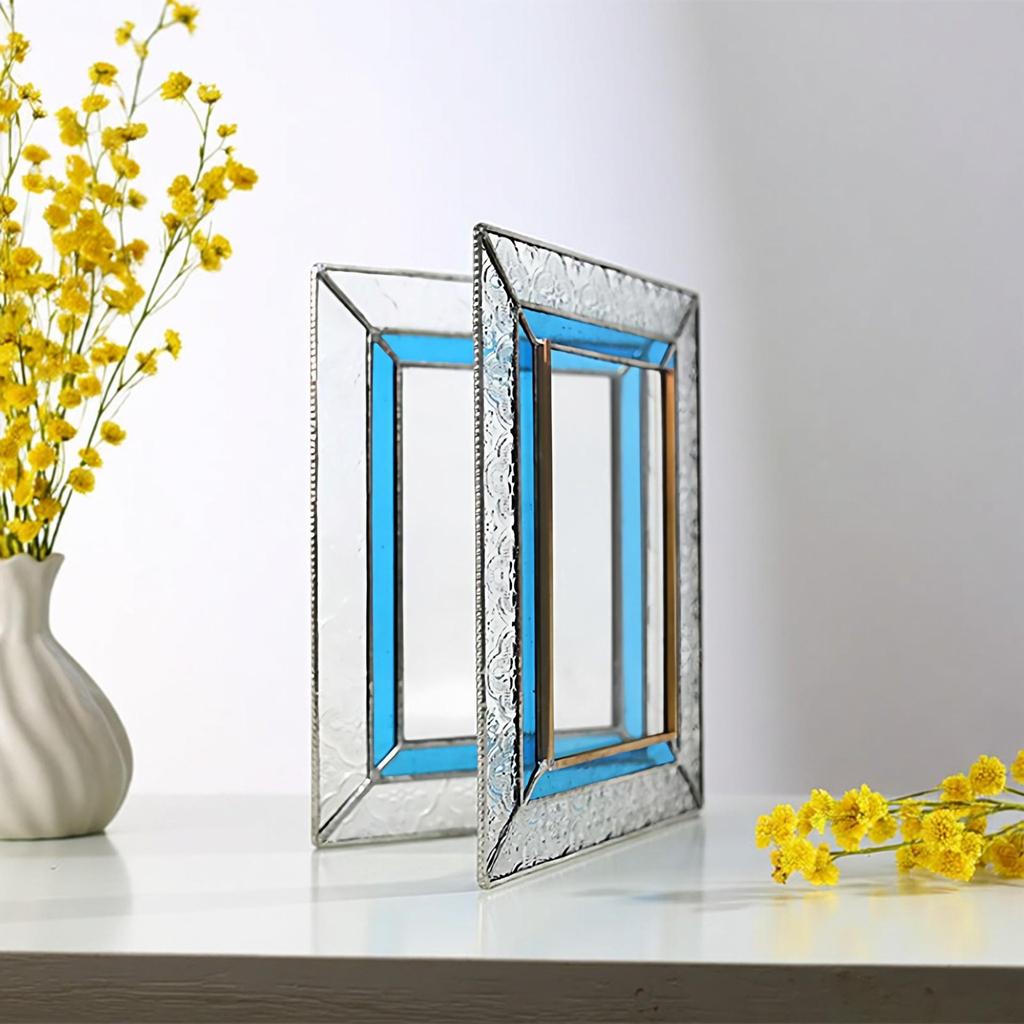 European Retro Glass Photo Frame: Colored Glass Plant Specimen Clip & Desktop Picture Display Stand.