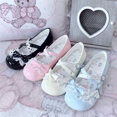 New Summer Women's Single Shoes Sweet and Cute Non-slip Lolita Polka Dot Bow Round Head JK Single Shoes Women
