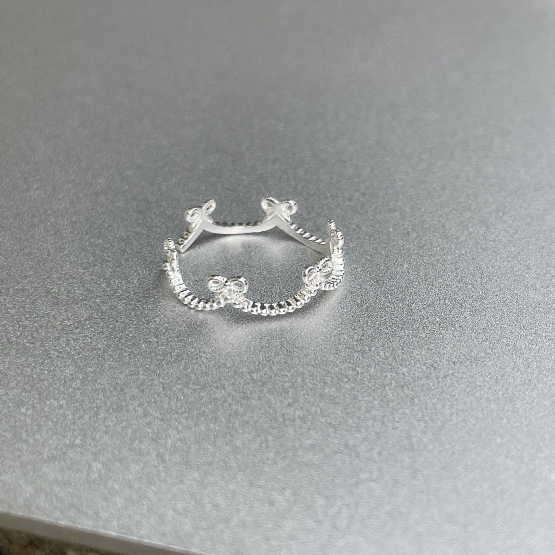 Women s Sweet Bow Crown Adjustable Ring – Versatile Cold Style Index Finger Accessory Open Adjustable