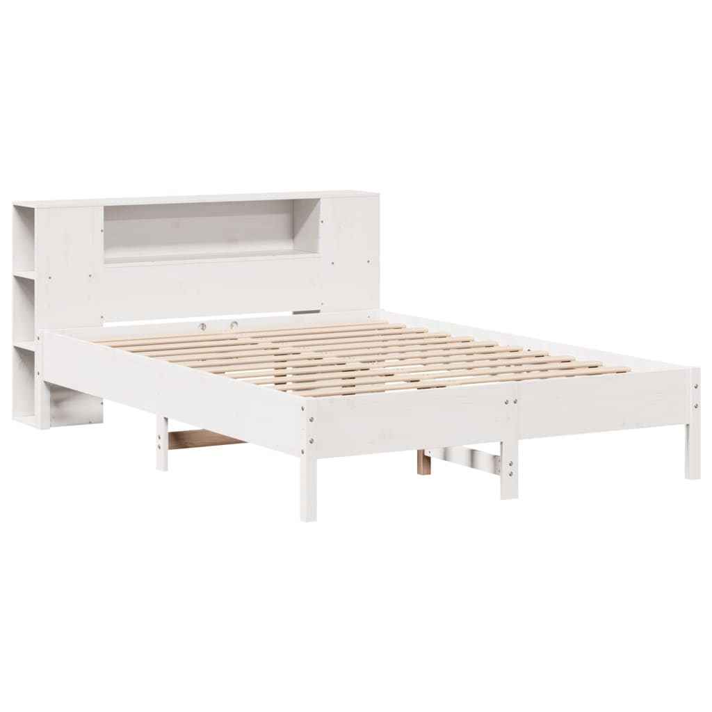 Solid Wood Bed with Shelf Without Mattress White 150x200 cm Pine