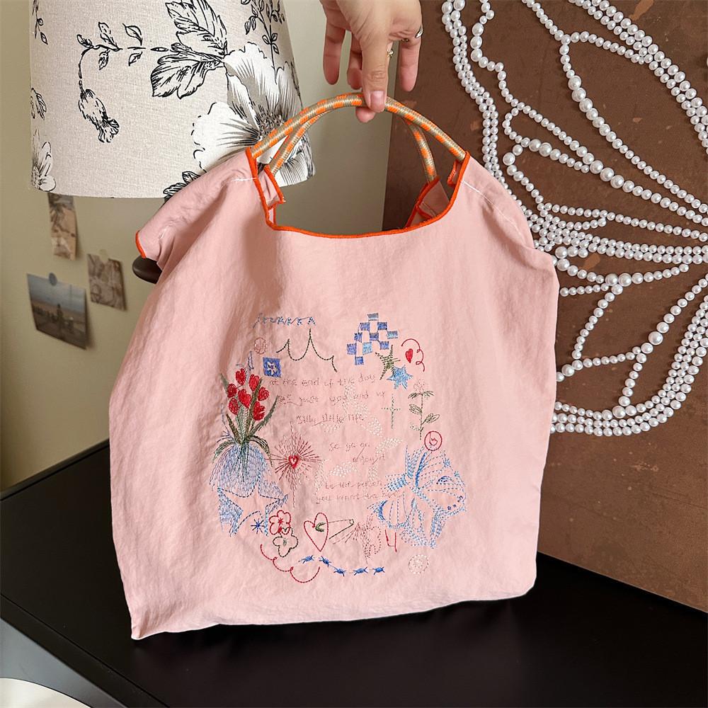 Trendy Korean Style Embroidered Tote Bag For Women And Students Casual Shopping Bag