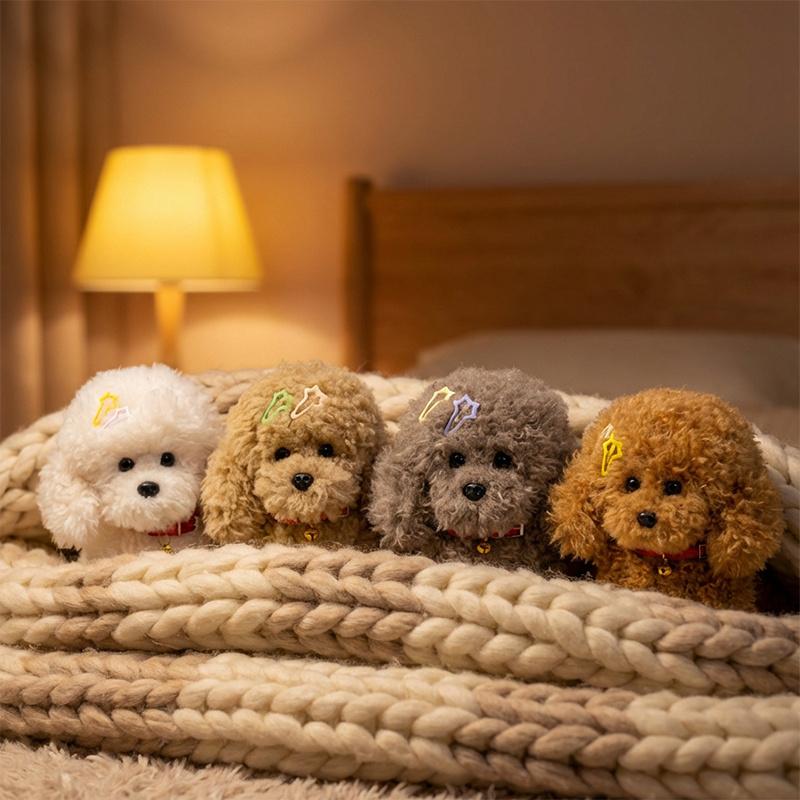 Cartoon Poodle Cute Curly Teddy Dog Plush Doll 30-40Cm Soft Sitting Collar Animal Stuffed Toy Home Decor Gift For Children