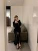 Elegant Plus Size French Style Black Mesh Fishtail Dress with Inner Long Skirt