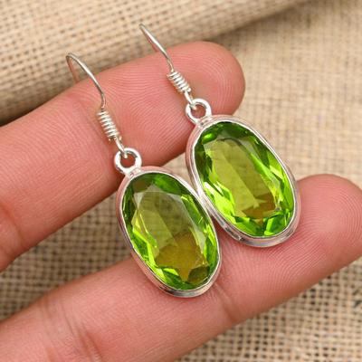 Joyería hecha a mano del pendiente de la plata esterlina 925 de la piedra preciosa del peridoto para la acción de gracias