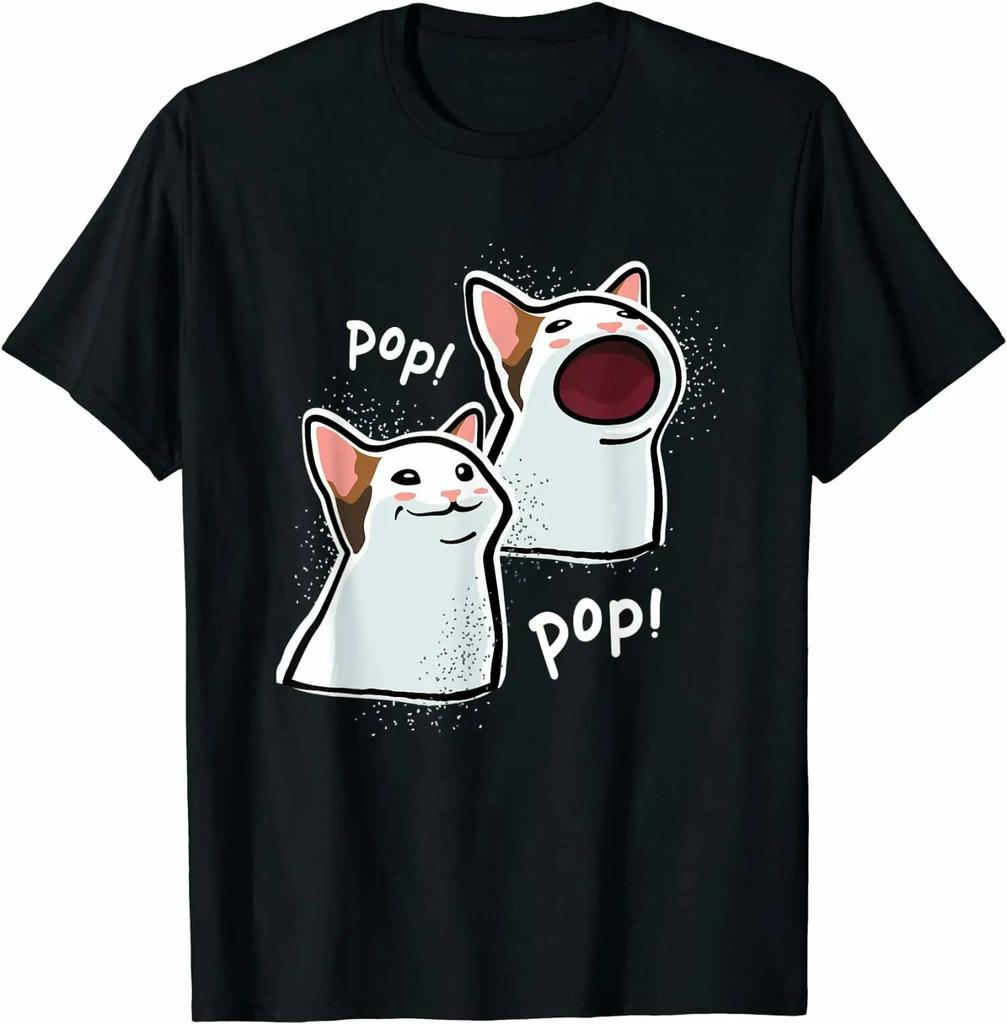 Kawaii Popping Cat Meme Funny Cat Lovers Gift Unisex Cotton TShirt Summer Fashion Breathable Unisex Shortsleev Ropa Hombre
