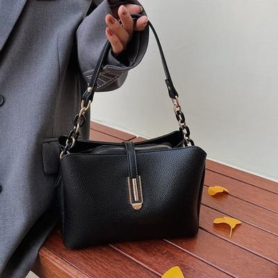 Sac bandoulière pour femme à motif litchi et chaîne sous le bras