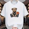 Men's Summer 100% Cotton Fashion Casual Loose Large Size Casual Bear Print Sports Round Neck Short-sleeved T-shirt Tops