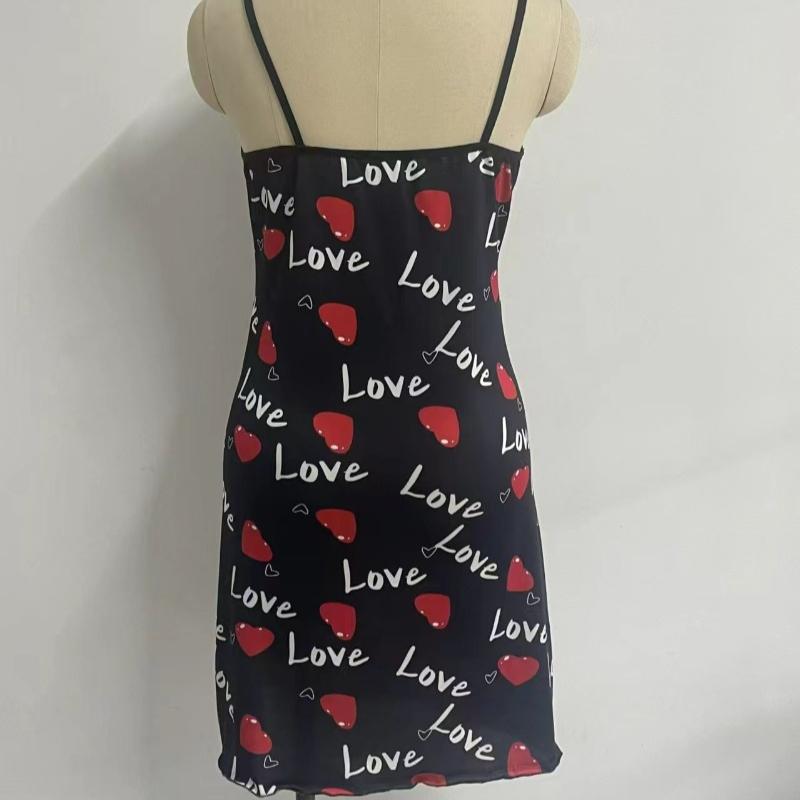 Damen Nachtwäsche Nachthemd Sexy Dessous Love Printed Neckholder Rückenfreies Minikleid Lässiger Pyjama Schlafhemden Nachthemden