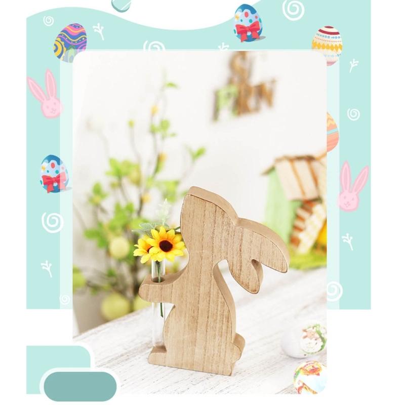 Delicate Easter Inspired Rabbit Shaped Flower Display Stand Handmade Wood Rabbit Ornament for Home and Office Decor
