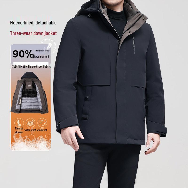 Men's 2025 Thickened Hooded Winter Down Jacket - Middle-aged Business Wear