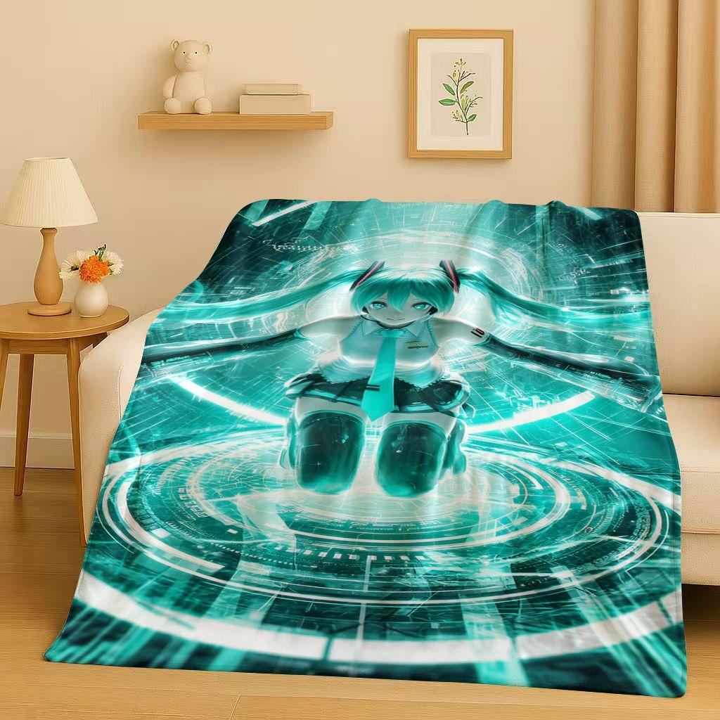 Manta de Franela Kawaii 3D de M MIKU, Dibujo Animado Musical para Niña, Manta de Felpa Ultra Suave y Cálida para Hogar, Dormitorio, Cama, Sofá, Regalo para Niños