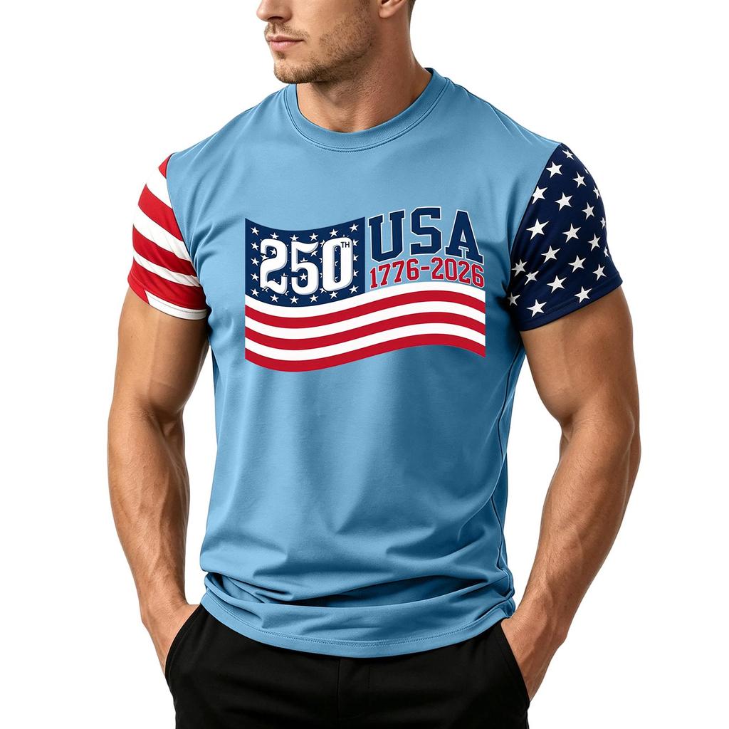 Men's Independence Day Flag Print Short Sleeve T-Shirt, Loose Casual Daily Summer Tops