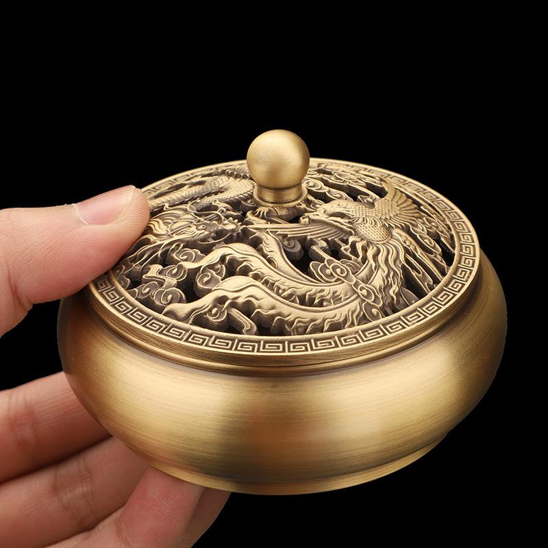 Carved Copper Incense Burner Pure Brass Vintage Metal Incense Burner Holder with Cover Office Home Deco Copper Incense