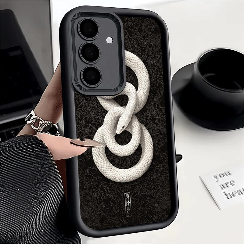 Coque de téléphone pour Samsung Galaxy S26 S25 Ultra S24 FE Coque Serpent Noir Doodle S23 Plus S22 + S21 S20 5G Silicone Souple Funda