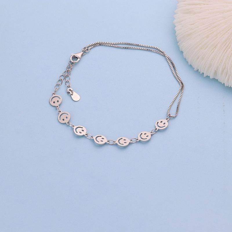 

S925 Sterling Silver Smiley Necklace - Trendy European & American Hip Hop Style for Women Pure Silver