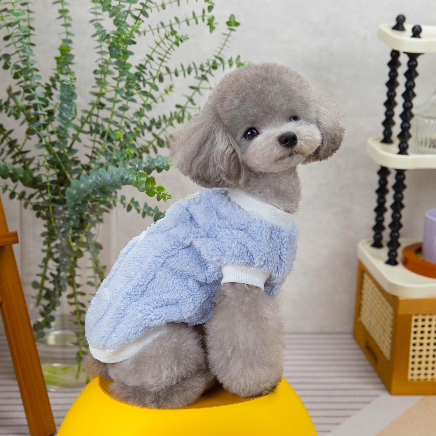 

Двуногая флисовая одежда для маленьких собак на осень и зиму - новый простой стиль M (4-6 jin) небесно-голубой