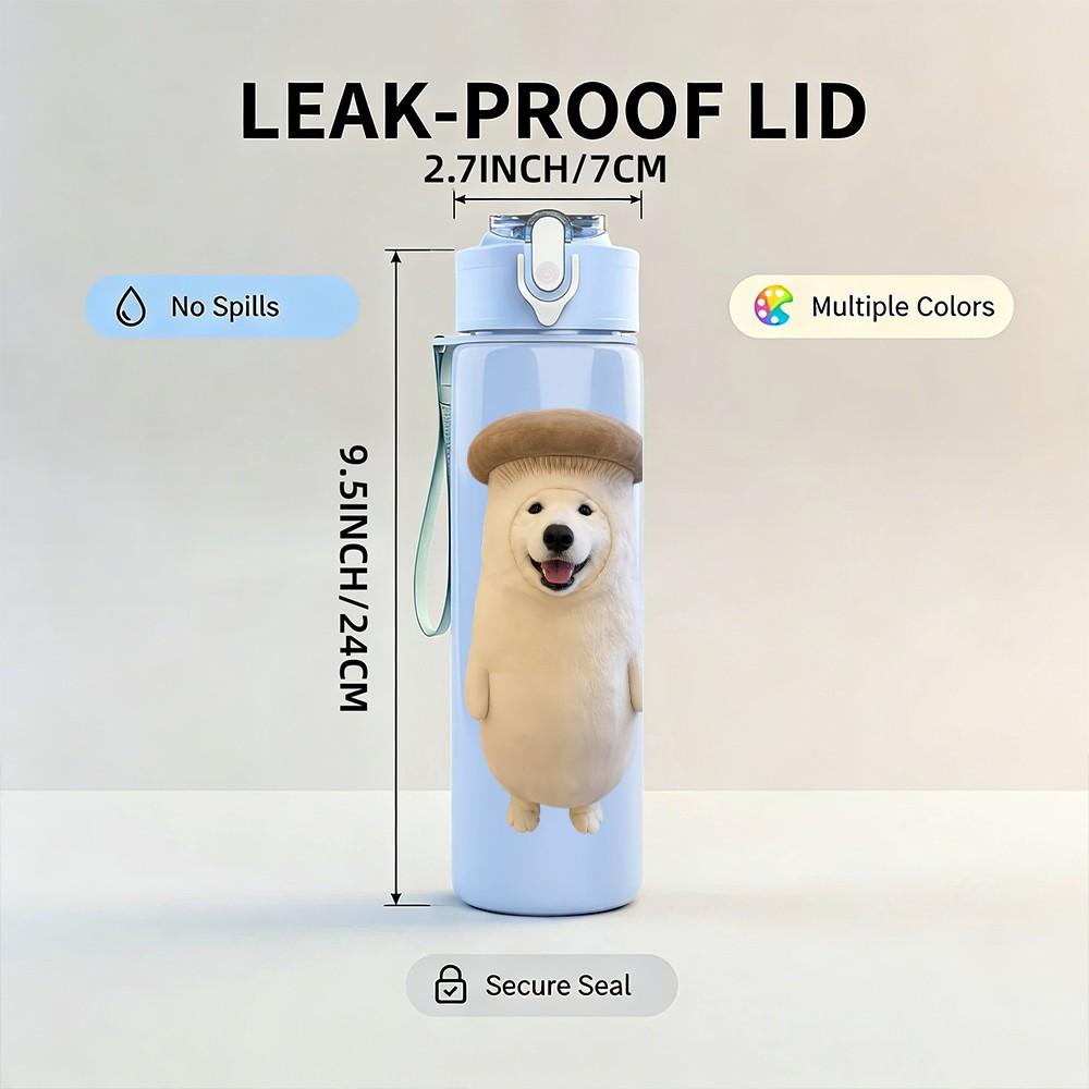 1PC Puppy Dog Standing Cute Animal Print 750ml Color Plastic Sports Water Bottle Leakproof Flip Straw Lid Suitable for Sports Office Home Use
