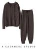 Women's Loose Fit Hooded Cashmere Sweater Set - 2026 Autumn/Winter Solid Color Gentle Style Base Layer.