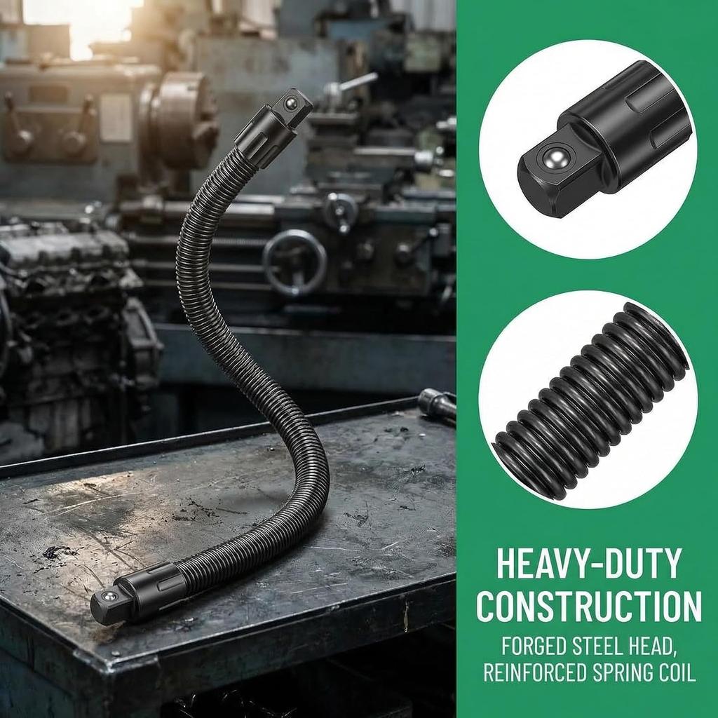 1/2 Flexible Shaft Extension Extender Torque Socket, Ratchet Socket Wrench Extension For Compact Spaces,Heavy Duty Spring Extender Tool