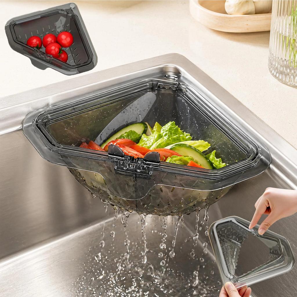 Magnetic Triangle Sink Strainer, Food Grade Corner Sink Strainer for Kitchen, Food Waste Catcher Basket for Sinks