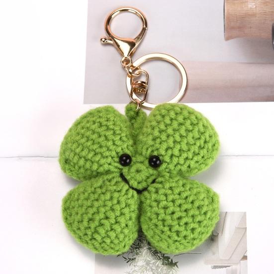 Gestrickter Anhänger Regenbogenfarben Herz Blumenform Häkel-Schlüsselanhänger Weiches Baumwollgarn Handgemachter Taschenanhänger Autoschlüssel Rucksack-Accessoire