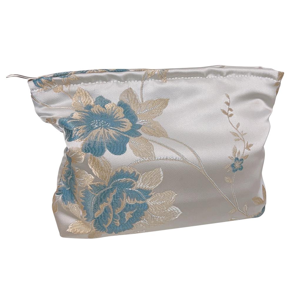 

National Style Portable Makeup Bag Canvas Zipper Purse Cosmetic Pouch Organizer Bag for Traveling Blue