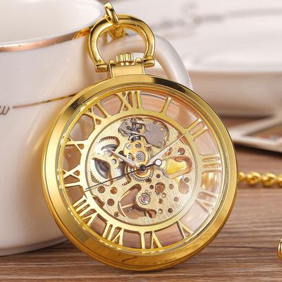 Large Pocket Watch Mechanical Watch Fully Transparent Silver Roman Lettering Straight Transparent Manual Mechanical Large Pocket Watch