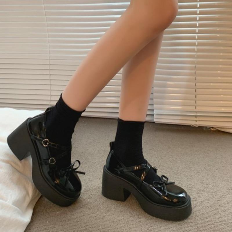 Fashion Women's Fashion Chunky Single Shoes Spring New Round Head Shallow Mouth Butterfly Knot Line with Platform Non-slip High Heels