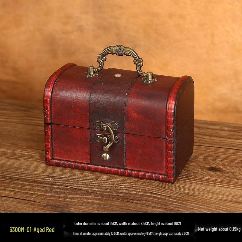 Vintage Wooden Jewelry Storage Box with Lock - Ideal for Earrings, Necklaces, Gifts, and Photography Props.