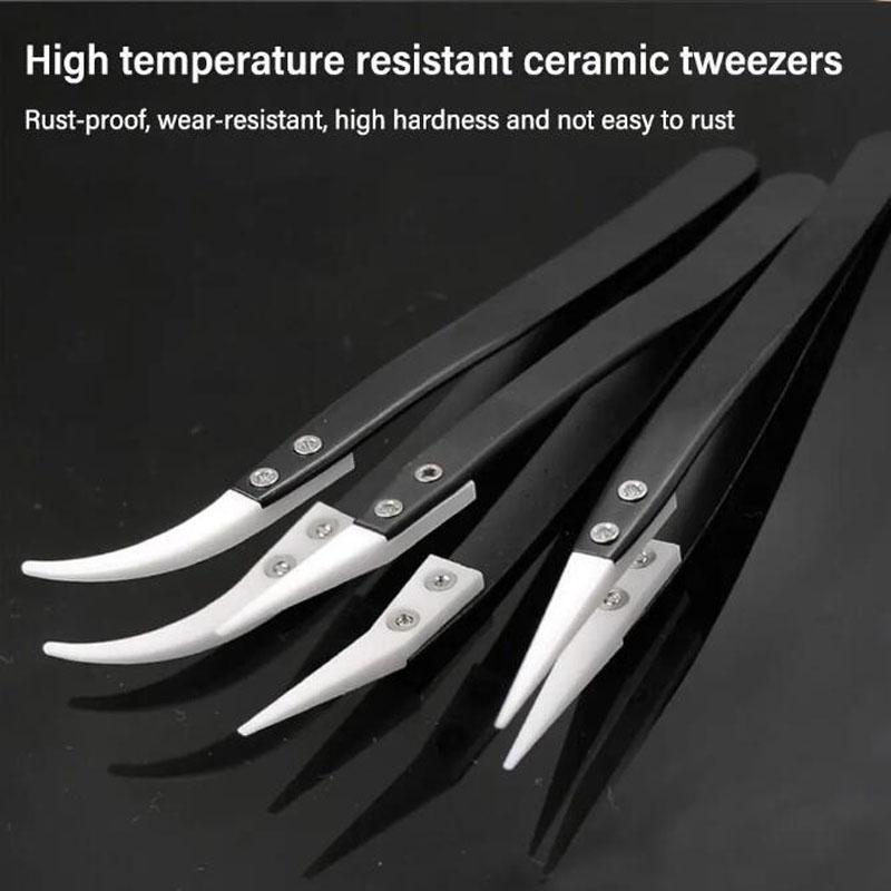 Ceramic Tips Tweezers Acid Resistant Anti-Static Electronic Soldering Tweezers Little Curved/Big Curved/Straight Tip