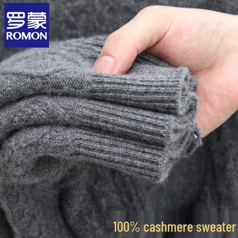 ROMON Men's 100% Cashmere Jacquard Round Neck Sweater