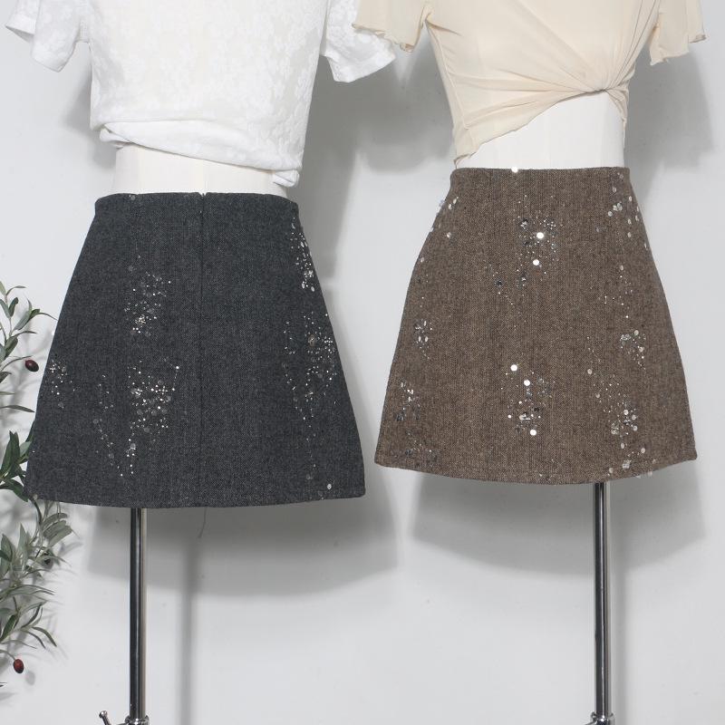 2025 Winter Beaded Sequin High-Waist A-line Skirt - Slim Fit, Anti-Exposure, Hip-Hugging Design