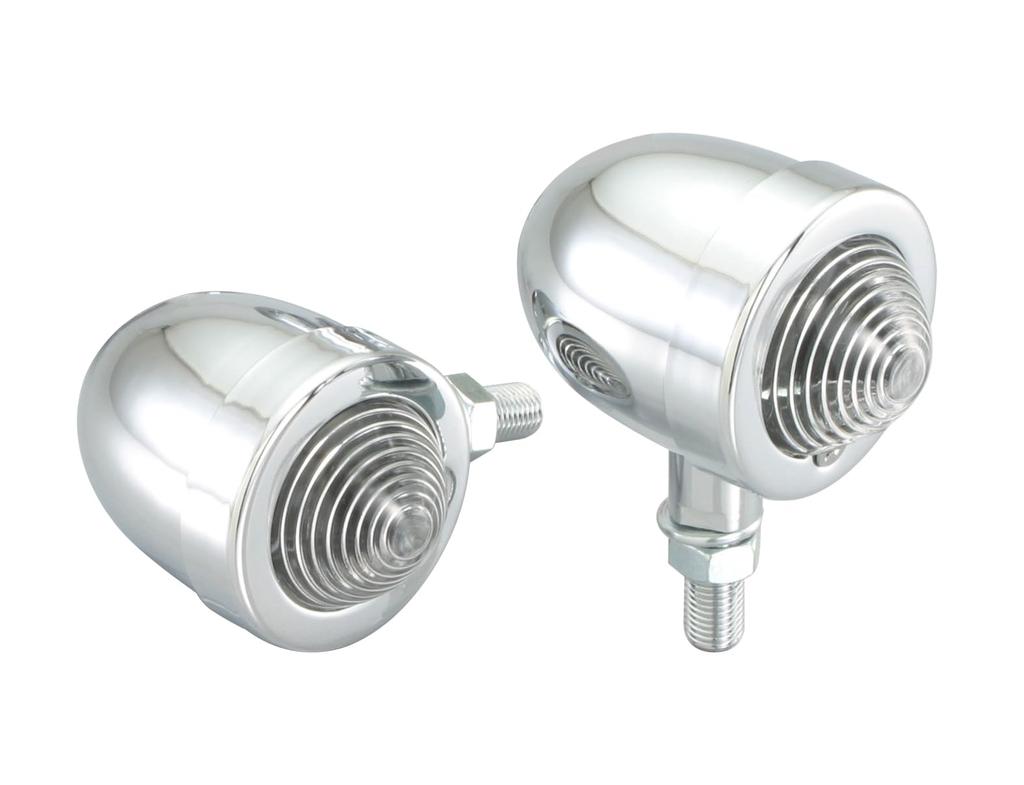 KITACO Bread Mini Turn Signal Set for Single Ball M10 L General Purpose Chrome Plated/Clear 800-7130000