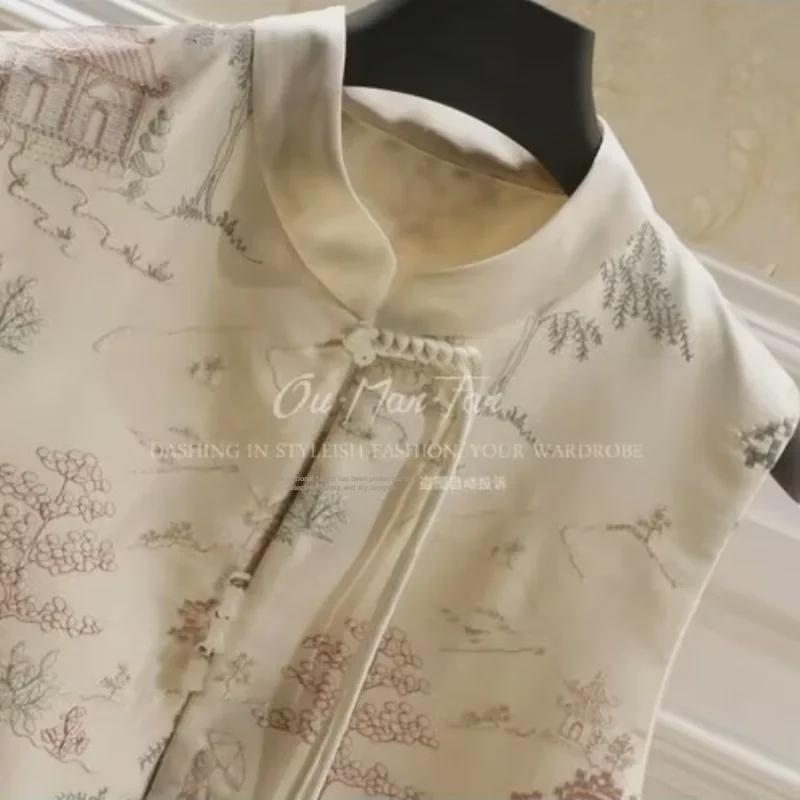 Dámský čínský zenový oblek Tang vyšívaná vrstvená vesta na jaro a léto