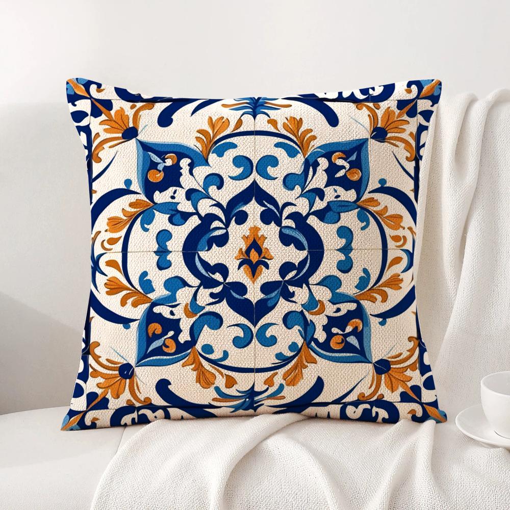 Resort-Style Patterns Cushion Cover Natural Linen Organic Fabric Double-Sided Printing Sofa Home Decor Gift Pillow Cover