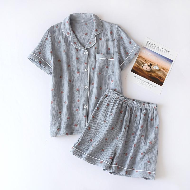Women's Short Sleeve Cotton Gauze Pajamas - Lightweight, Loose Fit for Spring, Summer, and Autumn