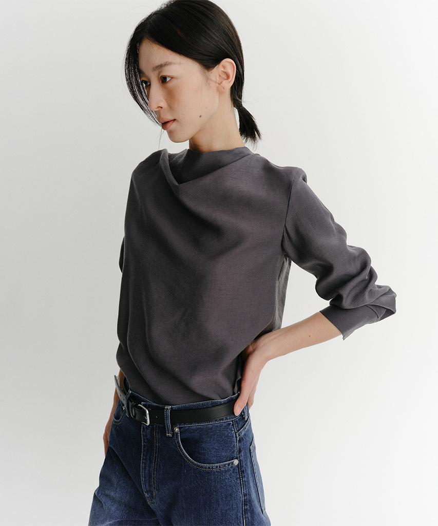 Ia Meg Cowl Neck Blouse (Charcoal)