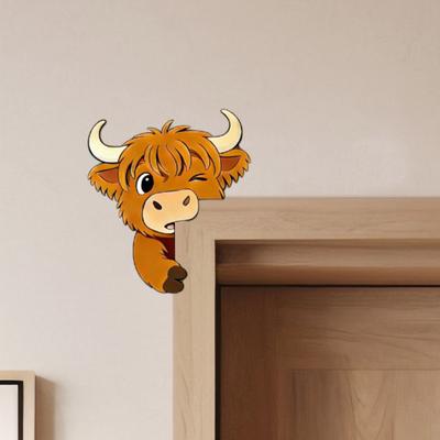 Süße Hochlandkuh Türdeko Kleines Holz-Türrahmen-Eckschild Cartoon-Rinder Computer-Monitor-Dekoration für Wohnzimmer Schlafzimmer Büro